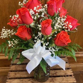 Dozen Orange Roses Vased