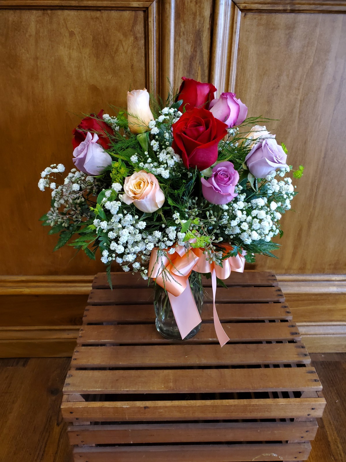 Dozen Mixed Roses Vased