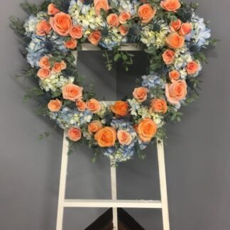 Lutz Peach And Blue Heart Standing Spray